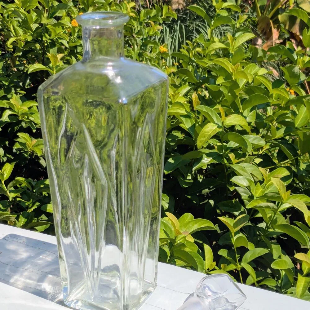 Vintage Glass Decanter with Stopper - Unique Faceted Design & Hollow Stopper